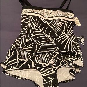 Maxine Black and White Leaf Print Swimsuit